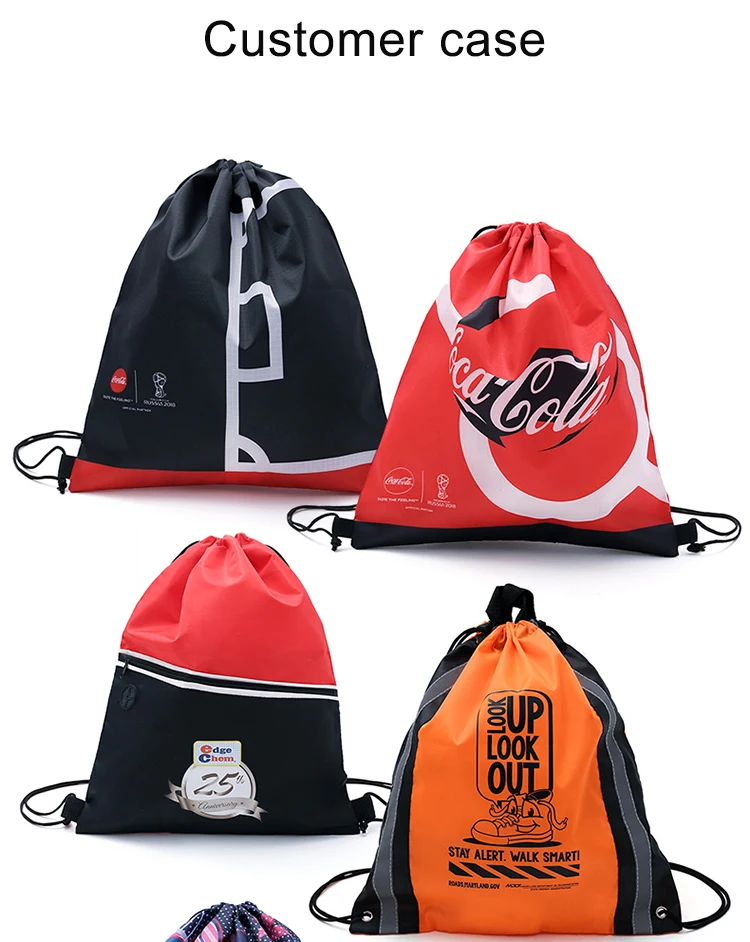 Reusable Promotional Gift Polyester Drawstring Backpack Bags Custom
