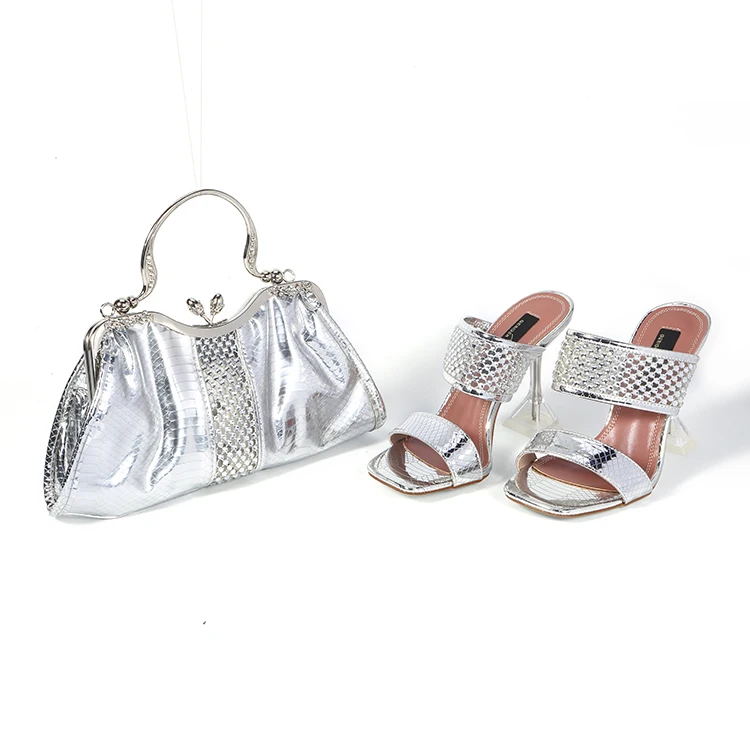 

Summer women sandals african wedding shoe matching italian and bag set