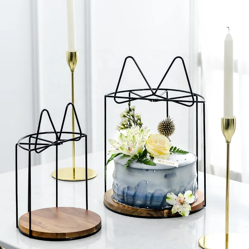 

Factory direct wrought iron cake stand wooden hotel wedding shooting props birthday party celebration dessert cake stand