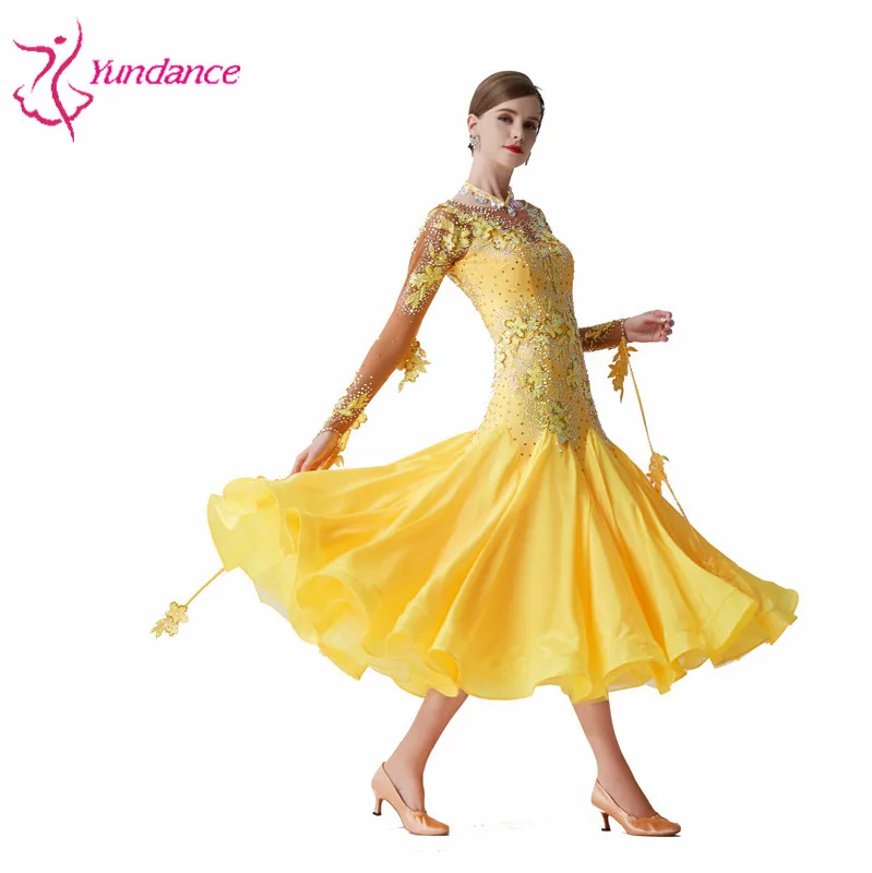 B-19543 Custom High Quality Ballroom Party Dress High-end Yellow Long Waltz Dance Dress Smooth Modern Dress For Competition