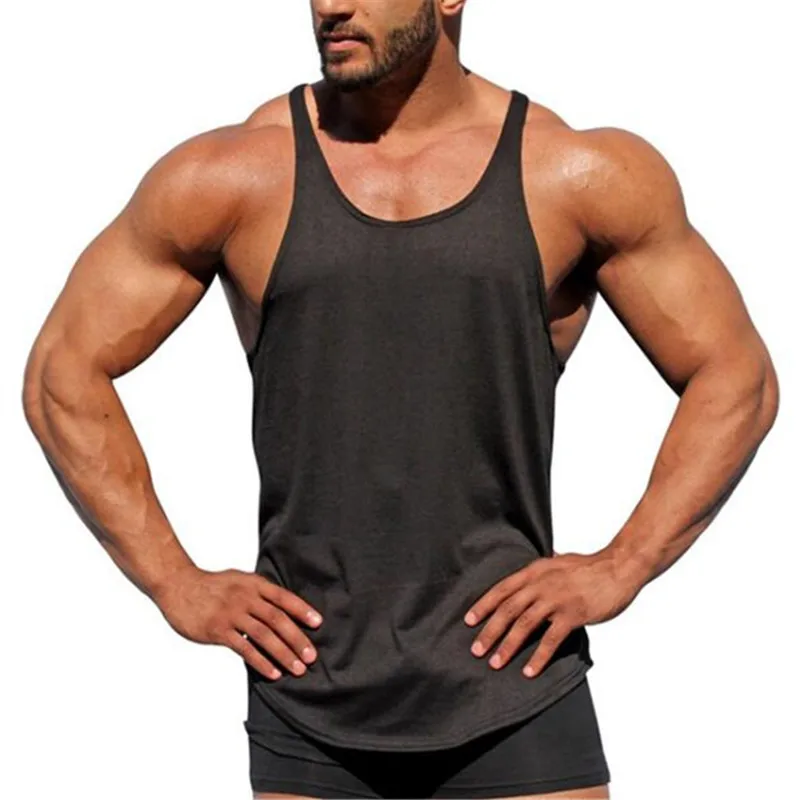 

Muscle Alive Mens Bodybuilding Stringer Tank Tops Cotton Racerback Arch Hem, Customized color