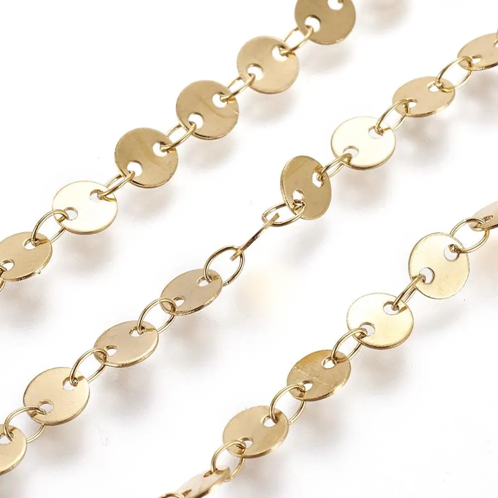 

PandaHall 5mm Golden Soldered Flat Round 304 Stainless Steel Link Chains