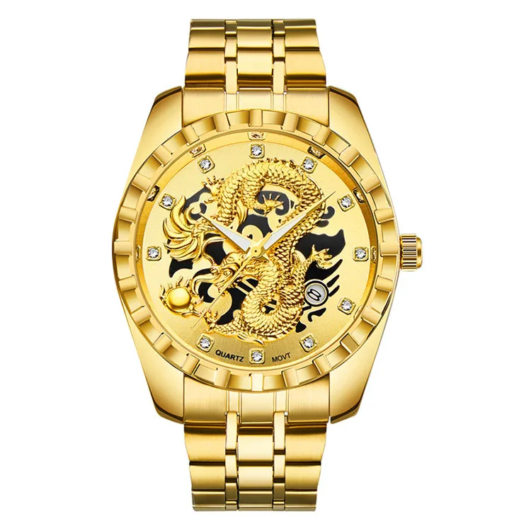 

Wholesale Fashionable Luxury Design Watches IP Plate Gold Men Automatic Dragon Quartz Watches