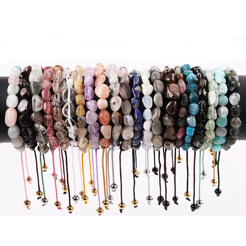 

High Quality Natural Stone Irregular Semi-precious Gemstone Quartz Crystal Amethyst Labradorite Custom Logo Beads Bracelet Women