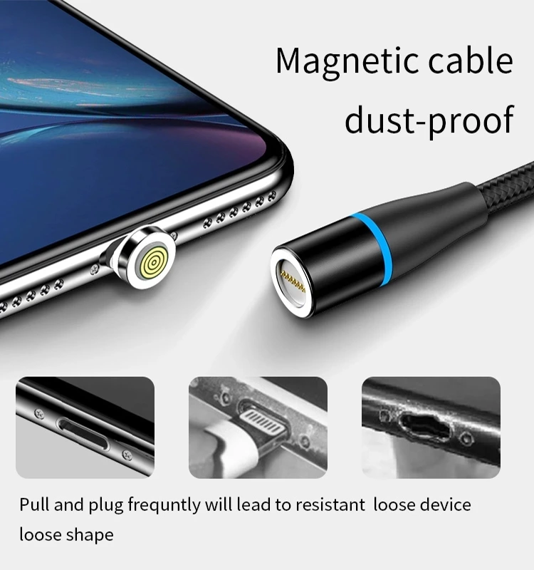 Hot selling 2A Nylon braided 360 Rotation LED Magnetic Usb Charger Cable For ios Micro USB Type C - ANKUX.COM