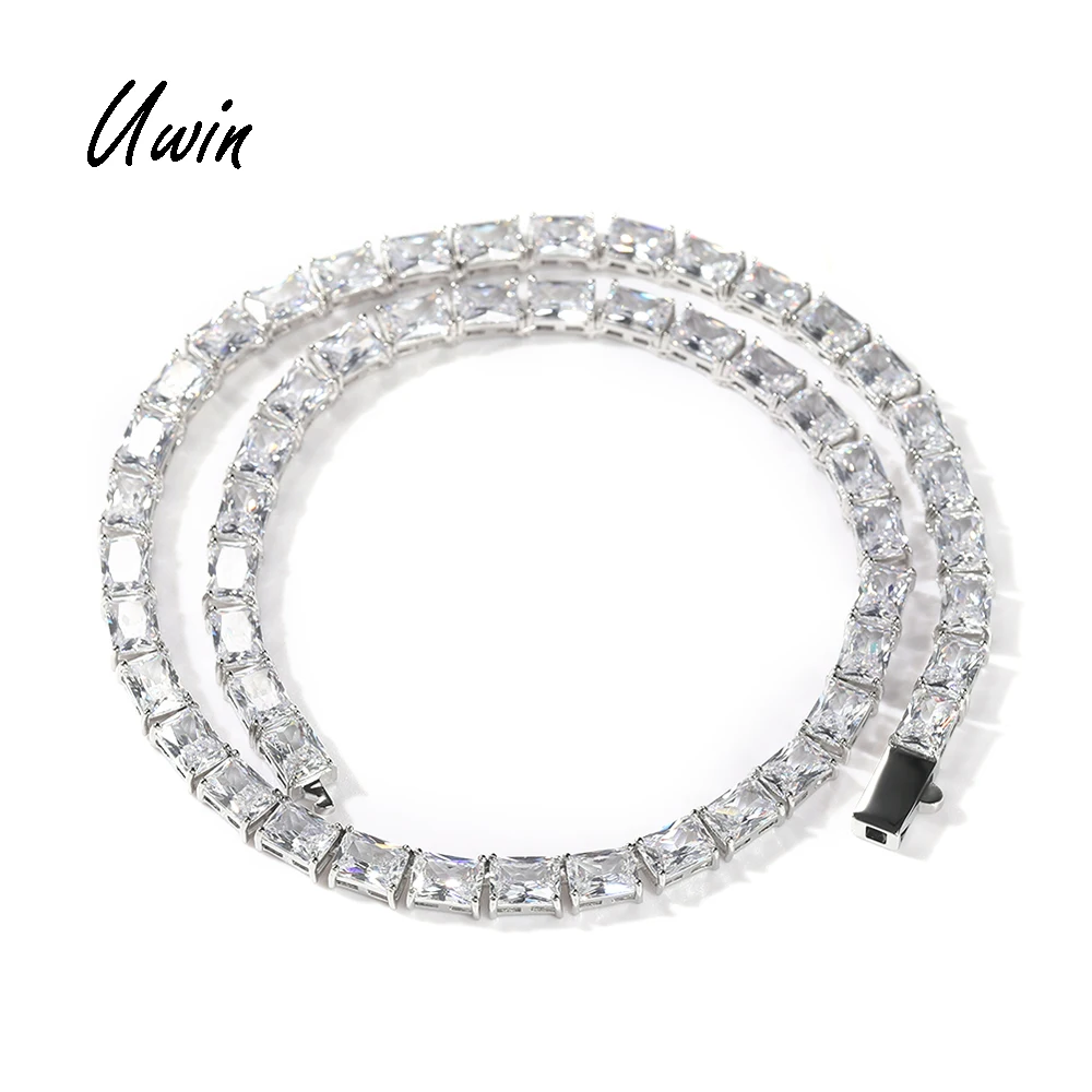 

UWIN NewTrend Princess Cut Bling CZ Necklace Rectangle Zircon Tennis Chain Women Men Necklace Jewelry
