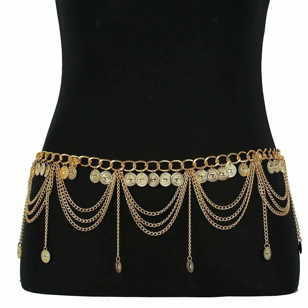 

Hot-Selling Women'S Nightclub Dance Performance Accessories Tassel Waist Chain Bohemian Multi-Layer Coin Waist Chain, As picture