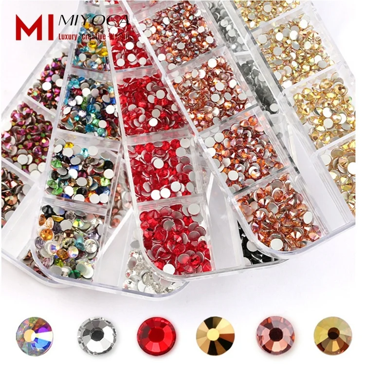 

MIYOCA 1440 PCS 12 Cells Box Flat Back AB Rhinestones Round Crystal Stickers Multi-Shape Glass Diamonds for Nails Design Jewelry