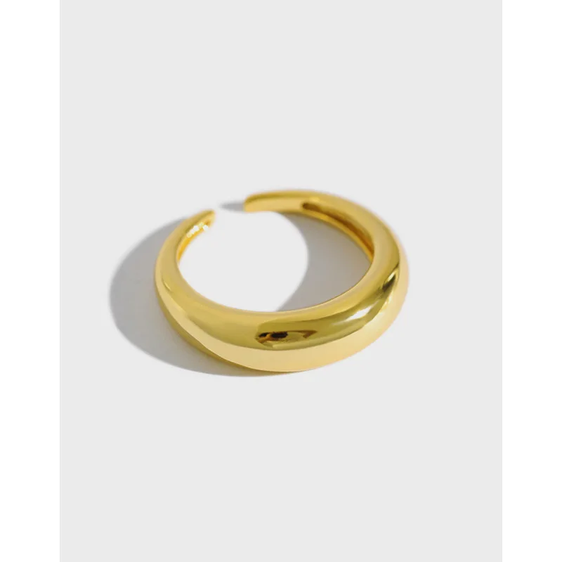 

Simple 18K Gold Plating Geometric Arc Surface Ring 925 Sterling Silver Geometric Arc Open Ring for Women Ladies Girls