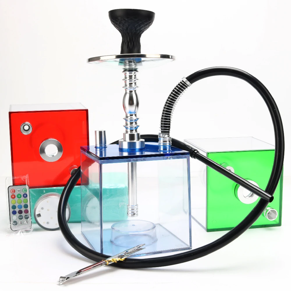 

transparent clear high quality square flash light hookah shisha, Various color selection