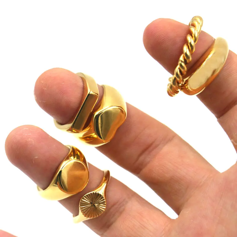 

18K Gold Plated Minimalist Stainless Steel Signet Ring For Women Girl, Golden