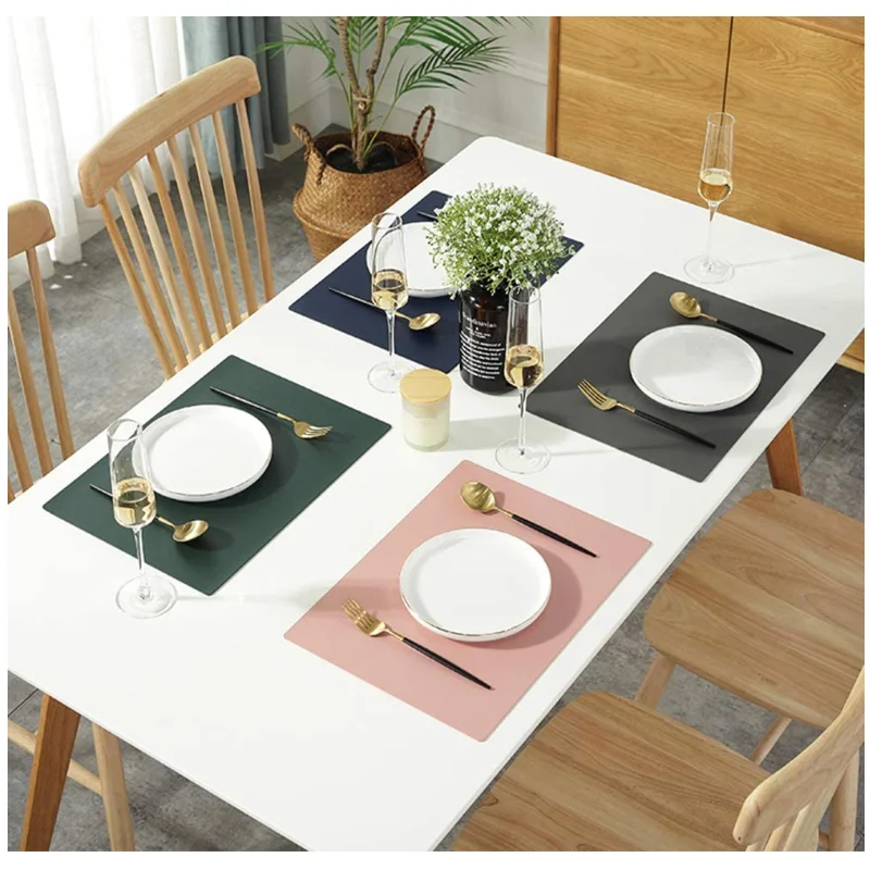 

2020 PU Leather Placemat Table Mat Oil-Proof Waterproof Non-Slip Durable Double-Sided for Kitchen, Grey, pink, green