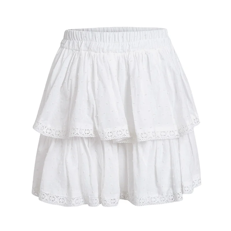 

High quality bulk sale Solid high waist sexy skirt white breathable girls pleated lace cascading ruffle skirts for summer wear, Black,customized color