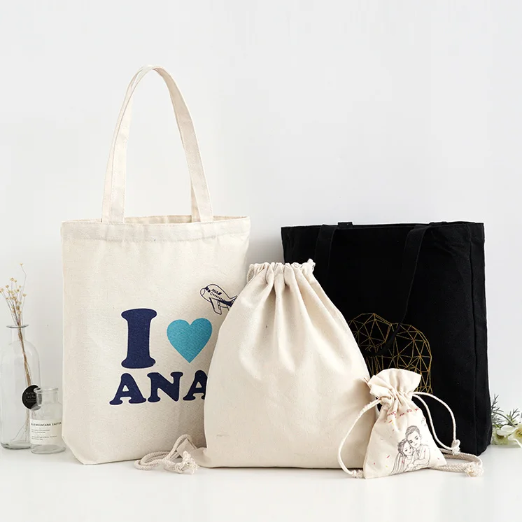 

Wholesale blank environmental protection custom reusable drawstring bag cotton canvas fabric shopping tote bag printable logo, Customized