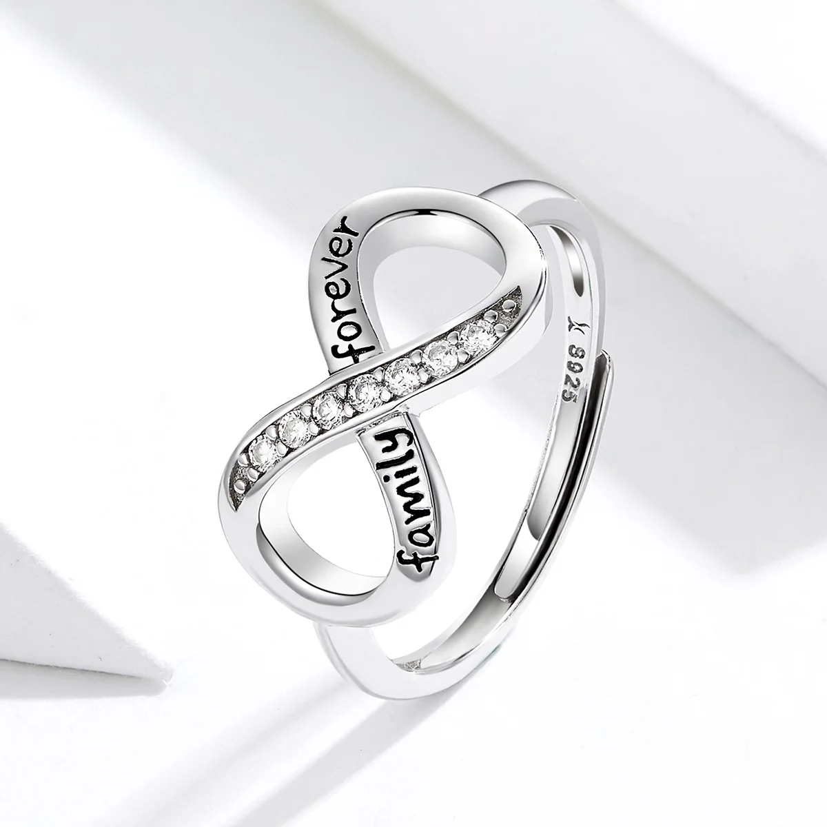 

Fashion Clear CZ Infinity Love Family Forever Adjustable Free Size Rings 925 Sterling Silver Ring