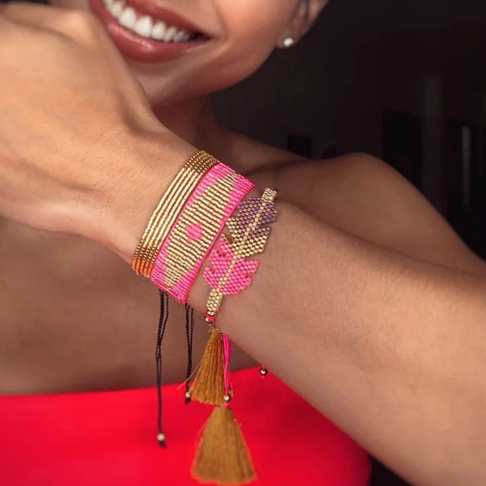 

Trendy Jewellery Adjustable Pulseras Turkish Devil Eye Pink Feather Miyuki Bracelet For Women, Picture