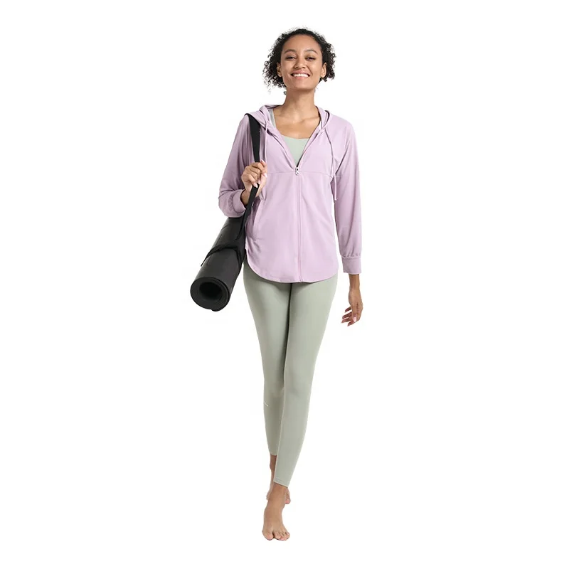 

Fitness Jacket Hooded Zipper Cardigan Long Sleeve Sports Top Ladies Yoga Wear