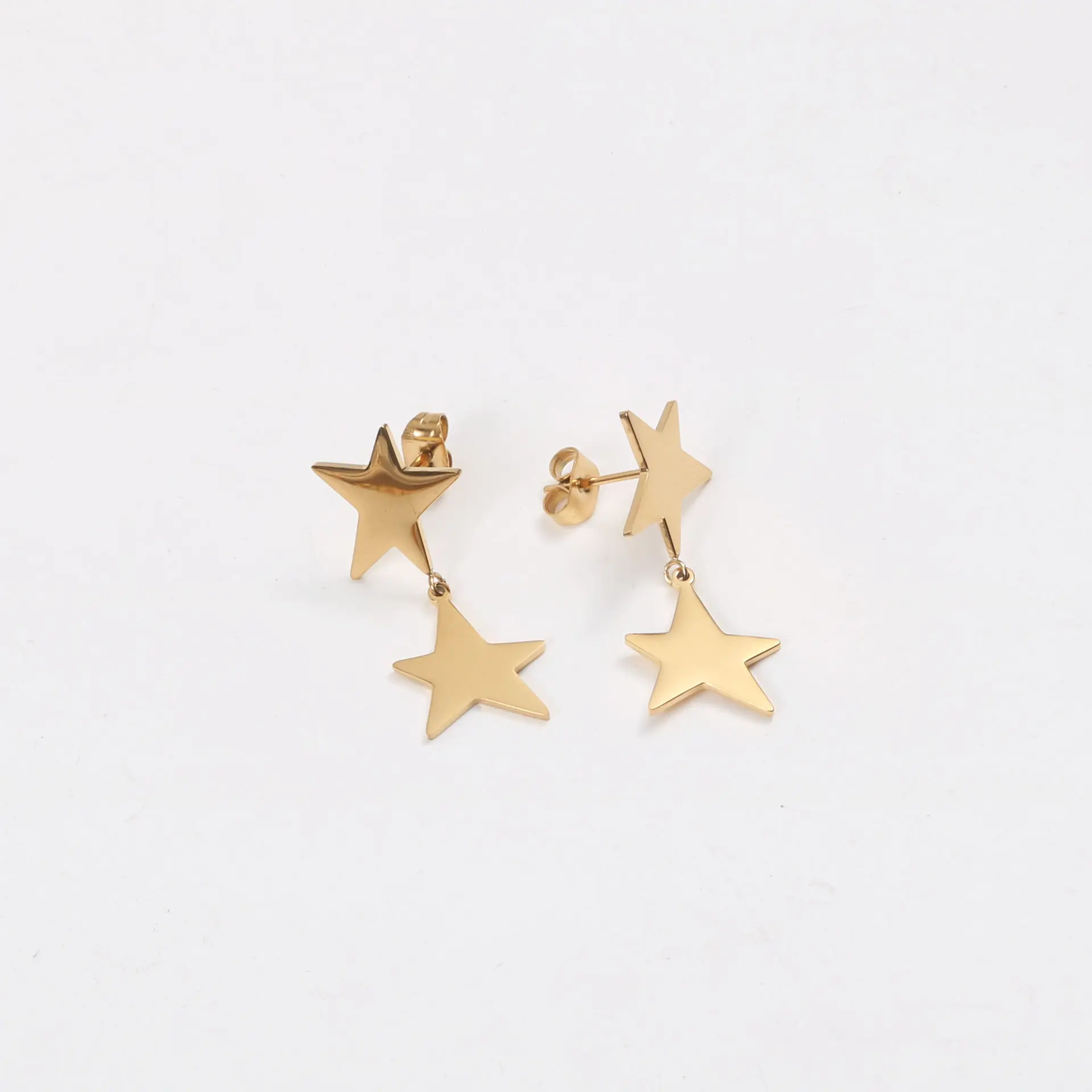 

Stainless Steel Jewelry Women Charm 18k Pvd Plated Large Five-Pointed Star Smooth Stud Earrings