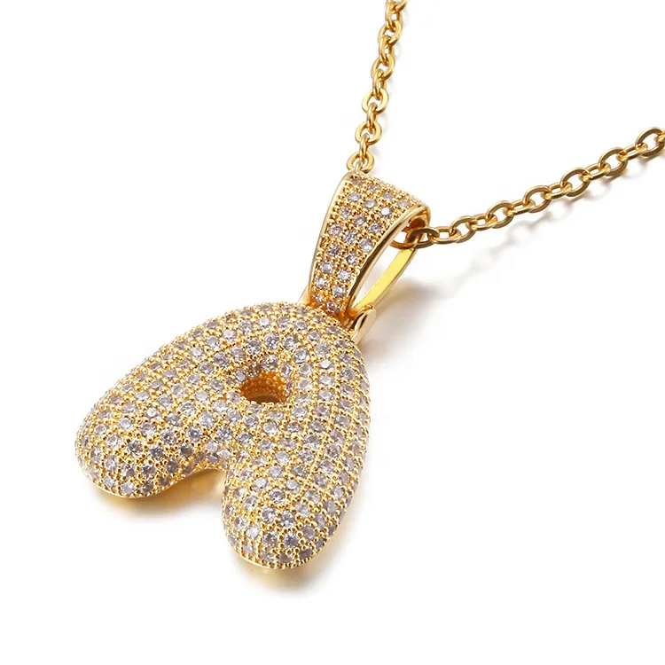 

HipHop Bubble Letter Initial Pendant Necklace