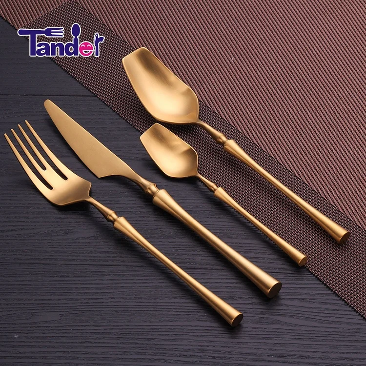 

slim waist style pvd coating flatware stainless steel matte gold cutlery set, Gold;rose gold