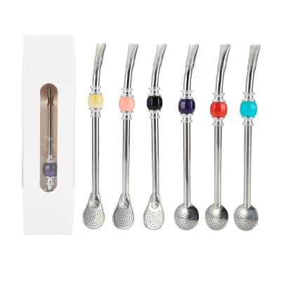 

A602 304 stainless steel filter straw spoon straw tea spoon scoop ma dai coffee stirring straw, Colors