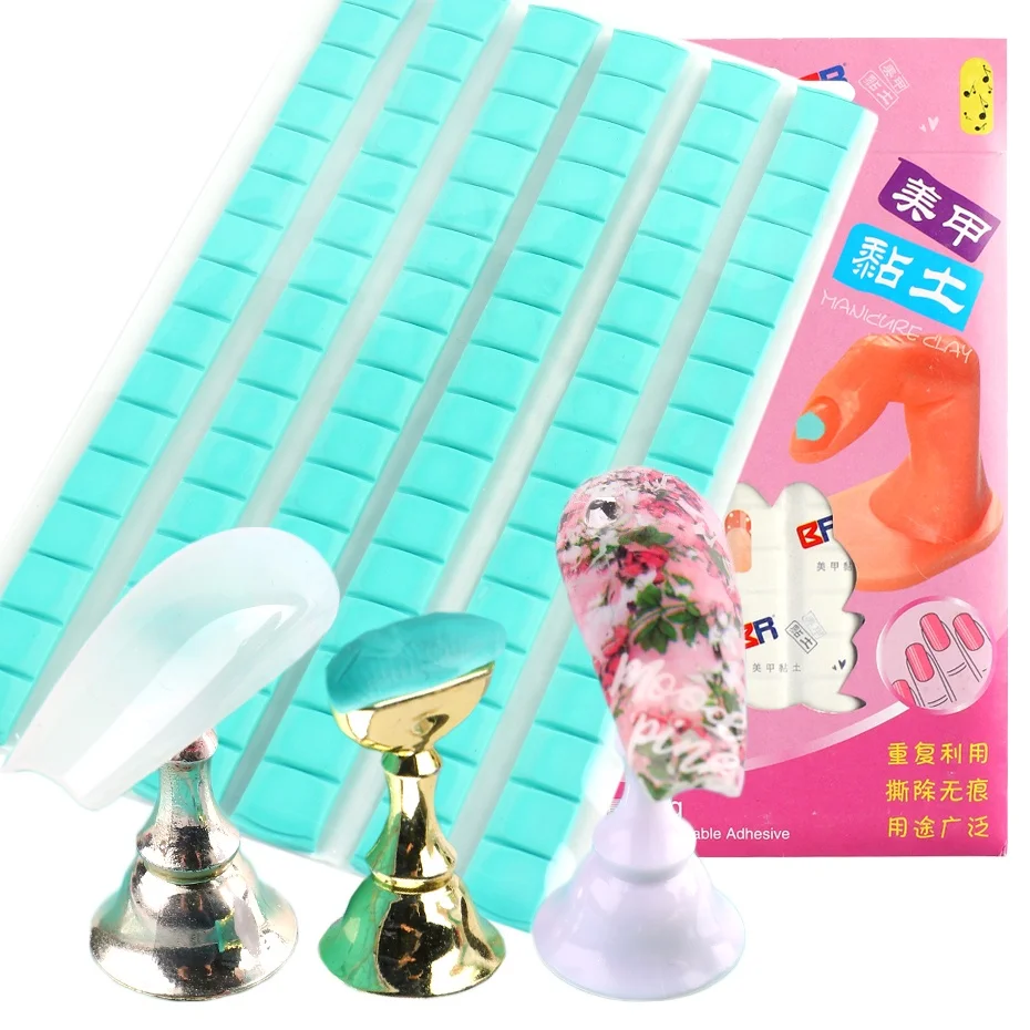 

96Grid Removable Reusable Clay Stand Holder Display Tips Nails Art Practice Tools Manicure Glue Clay Stick Adhesive Nail, Picture