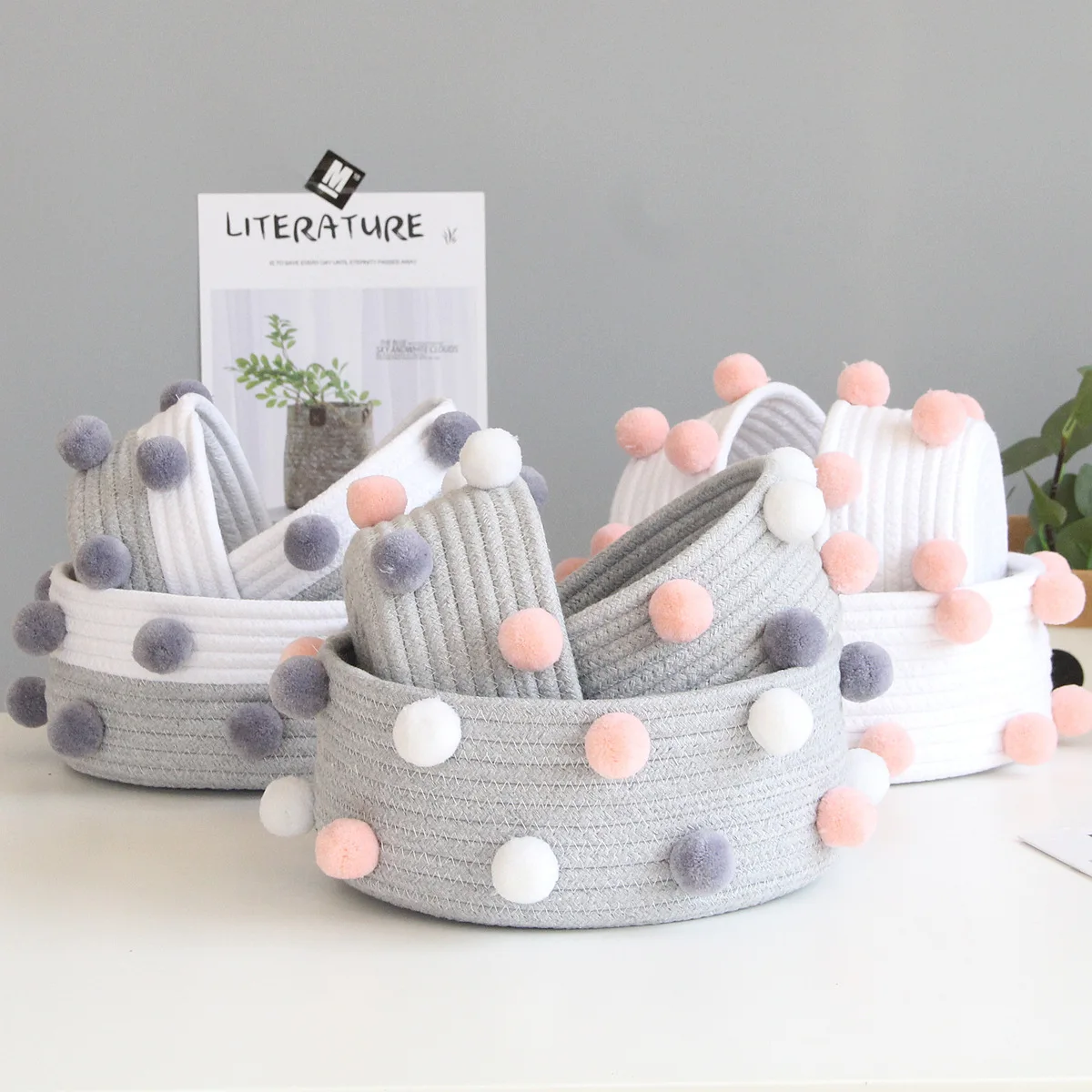 

ins wool ball cotton rope woven storage basket desktop cosmetic storage basket Nordic style sundries storage box