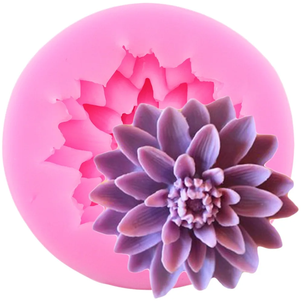 

3d Lotus Chrysanthemum Flowers Wedding Cake Decorating Tools Diy Baking Fondant Silicone Mold Candle Soap Resin Clay Molds, Pink