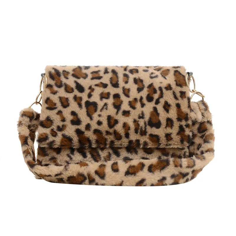 

2021 New Fashion Women Shoulder Bag Leopard Retro Plush Handbag Tote Bag Vintage Lady Faux Fur Bags
