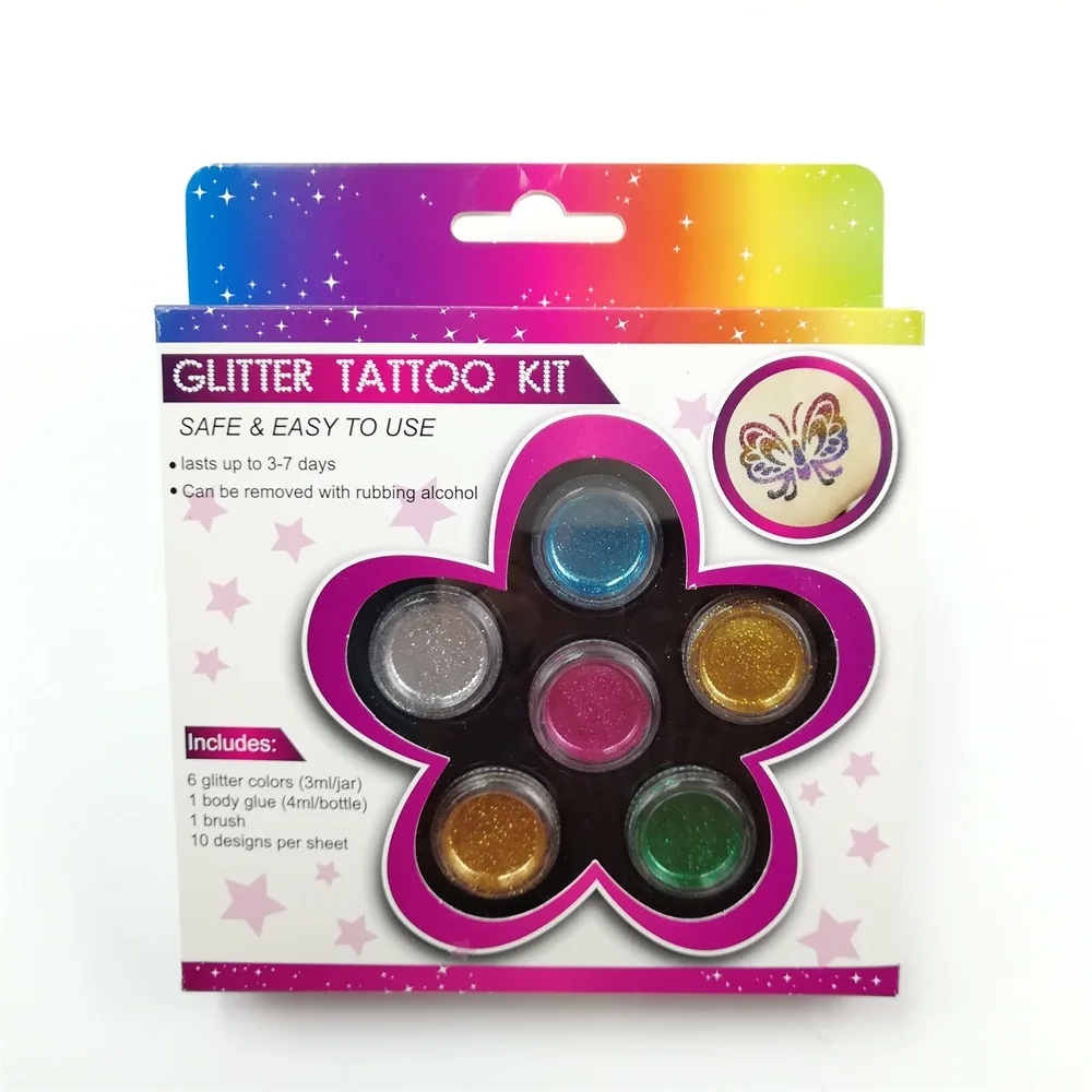 
Temporary Glitter Tattoo Kits with Vivid Colors Glitter Powder 