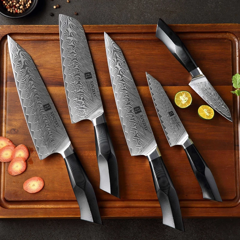 Professional 5 pcs  67 Layers Damascus Steel kitchen chef Knife set with premium G10 handle