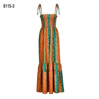 

F20590A European style woman maxi dress floral printed skirt lace top long dress chiffon new style beach dress