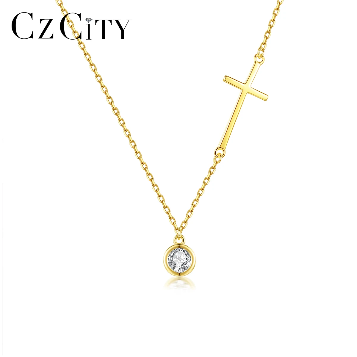

CZCITY Lady Chain Woman Jewelry Cubic Zirconia Zircon European Style Charm Jewelry Necklace Cross