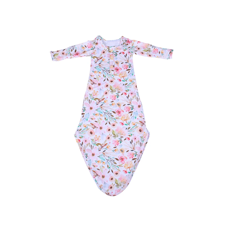 

220g milk silk Latest Ribbed Knotted Newborn Baby Girl Sleeping Gowns, Picture