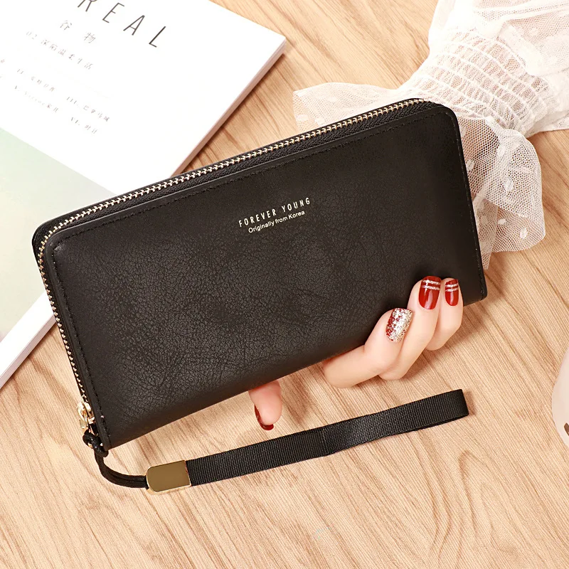 

2019 female coin purse long new single zipper long retro leather wallet phone clutch bag