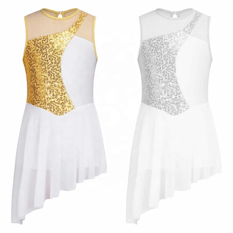 

Stylish Kids Girls Sleeveless Round Neckline Shiny Sequins Hollow Back Mesh Patchwork Style Dance Dress