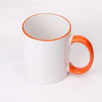 

Wholesale 11oz blank white ceramic mugs sublimation with colourful handle custom