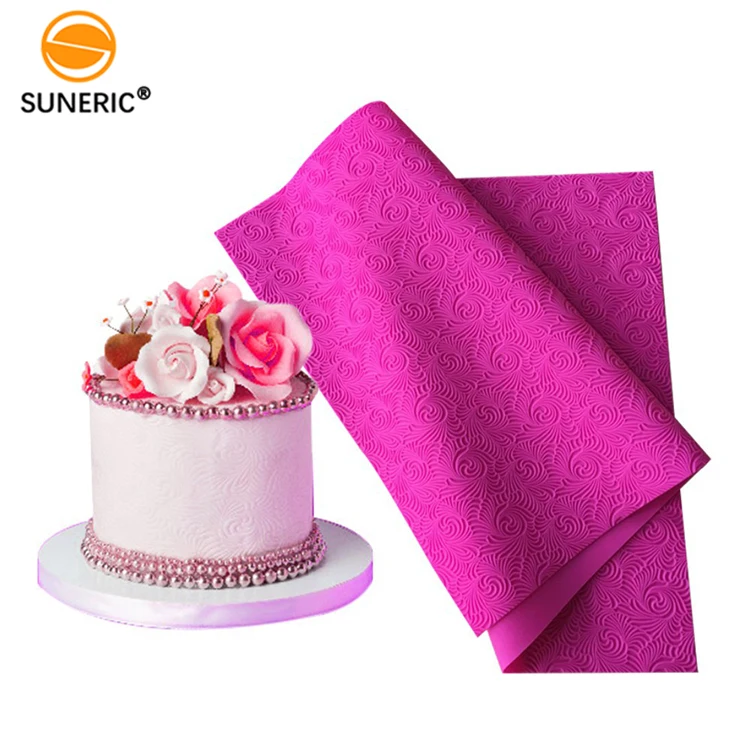 

Pink flower embossing mold silicone impression fondant mat for cake baking