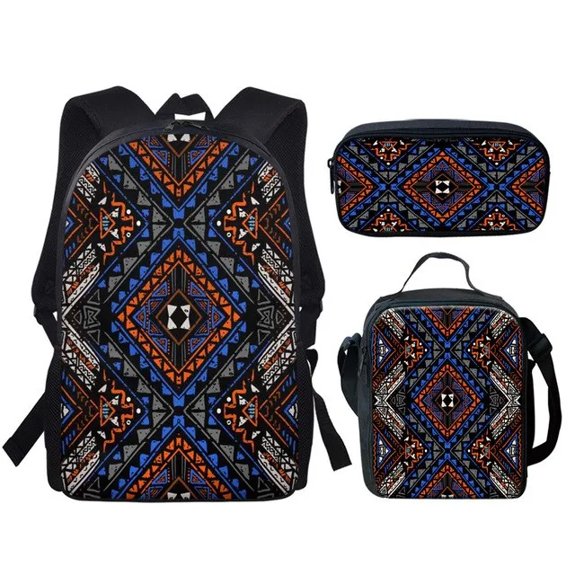 

Polynesian Native Tribal Polyester Backbags Customized Print Machine Washable Pencil Case Kid LatopSchool Bag and Lunch Bag Set, Customized color