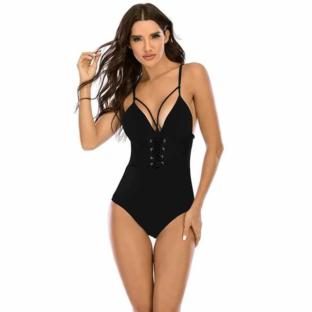 

New Strappy One-piece Swimsuit Women's Swimsuit V-neck Bikini, Picture color