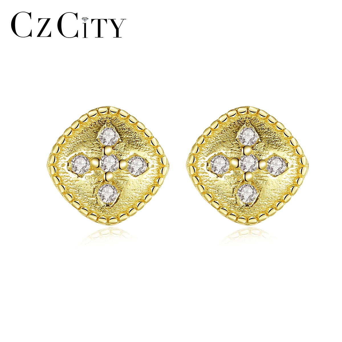 

CZCITY Fashion Stud Jewelry 2020 Sterling Silver Earrings 18K Gold Plated AAA Cubic Zircon Setting Earring