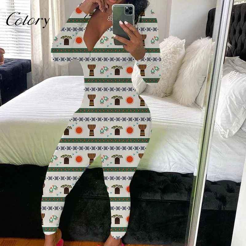 

Colory 2021 New Design Woman Sexy V-neck Long Sleeve Short Pants Pajamas Adult Onesie Jumpsuit, Customized color