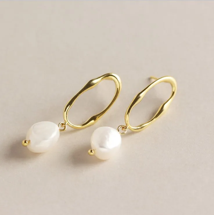 

Korean Style Elegant Drop 18k Gold Plating Sterling Silver Pearl Earring Hook For Girl