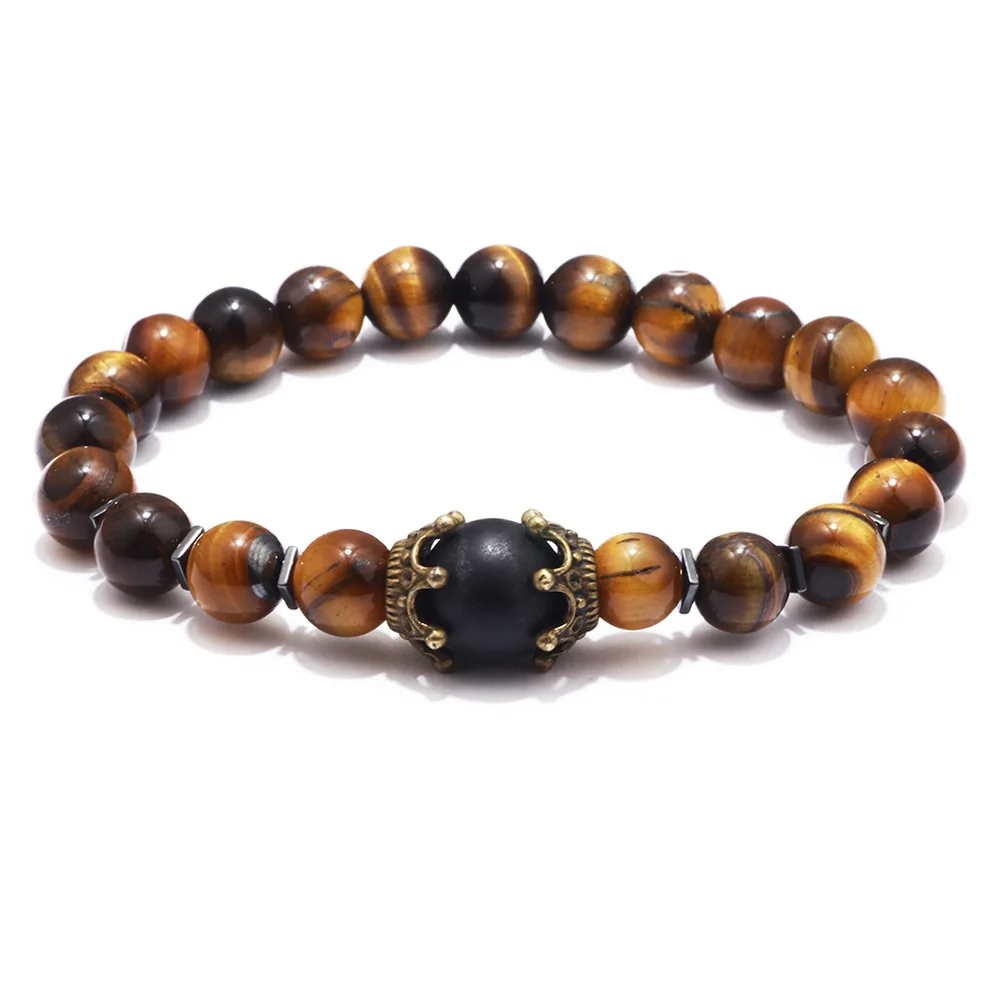 

New Men Charm Bracelet Fashion Crown Tiger Eye Stone Beads Buddha Bracelets Women Hand Lava Chakra Strand Jewelry Homme Pulseira, Colorful