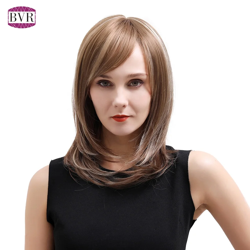 

BVR High Quality Mixed Color 16Inch Perruque Cabelo Naturel Long Curly Human Blended Hair Wigs