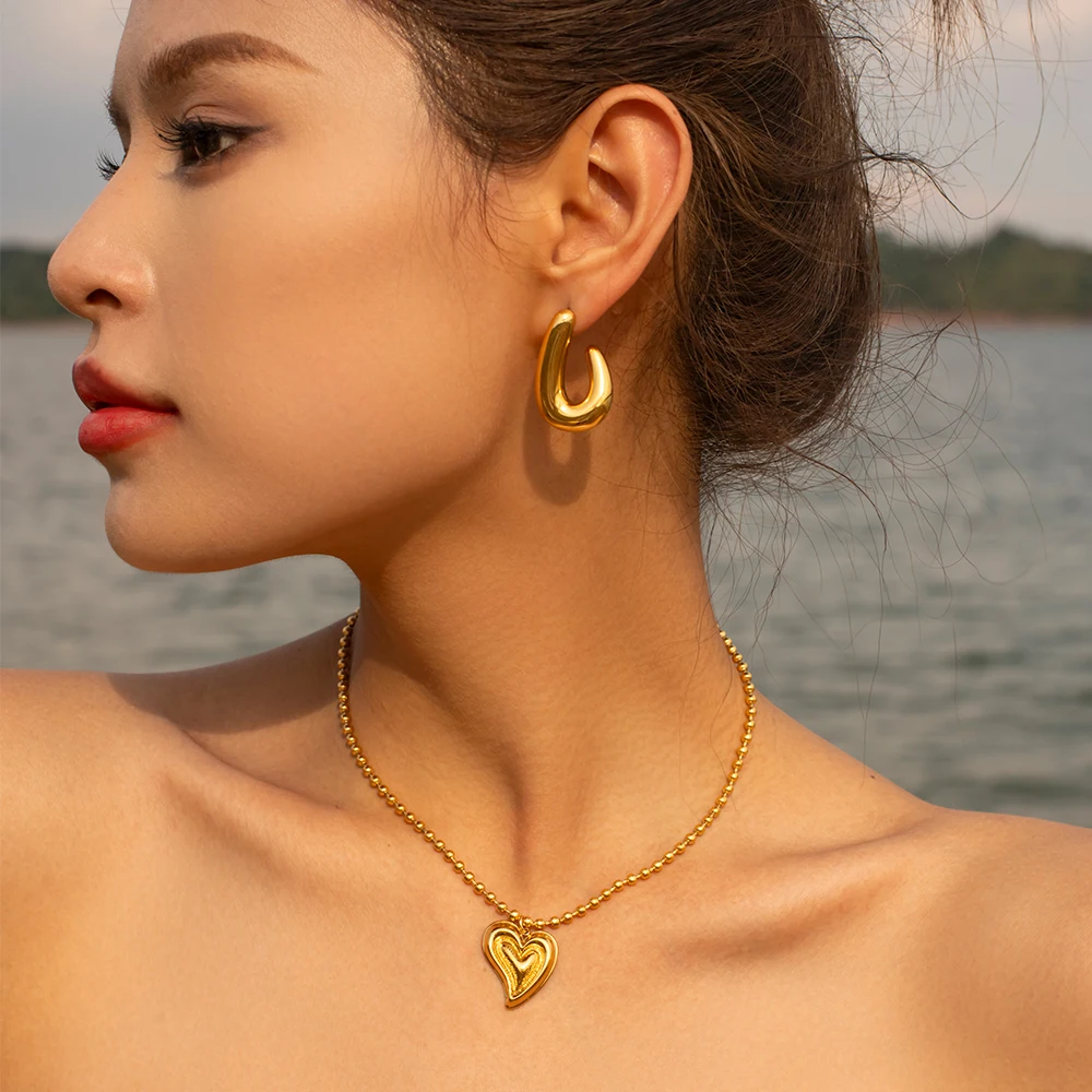 

J&D Minimalist Handmade Women Earring 18K Gold Plated Jewelry Stainless Steel Oval Hoop Earrings