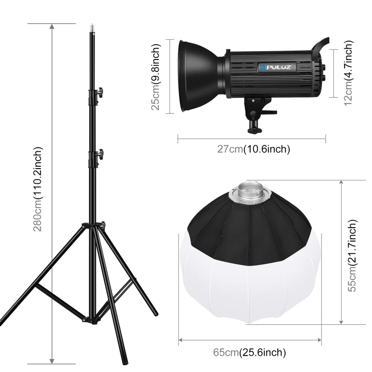 

US/UK/AU/EU plug PULUZ 150W 3200K-5600K Studio Video Light vlog 2.8m Light Holder 65cm Foldable Lantern Softbox Photography Kit