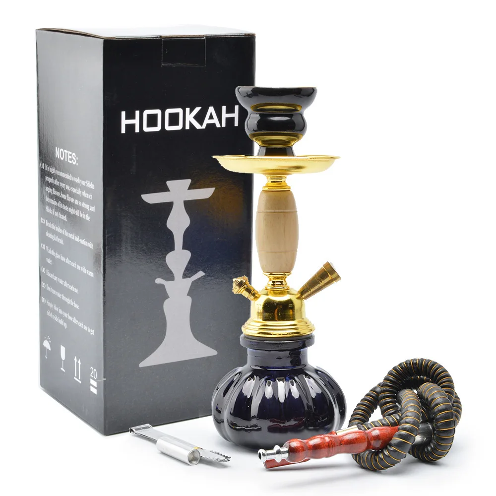 

Hookah Set glass shisha wood barrel Hookah trumpet gold single pipe hookah shisha