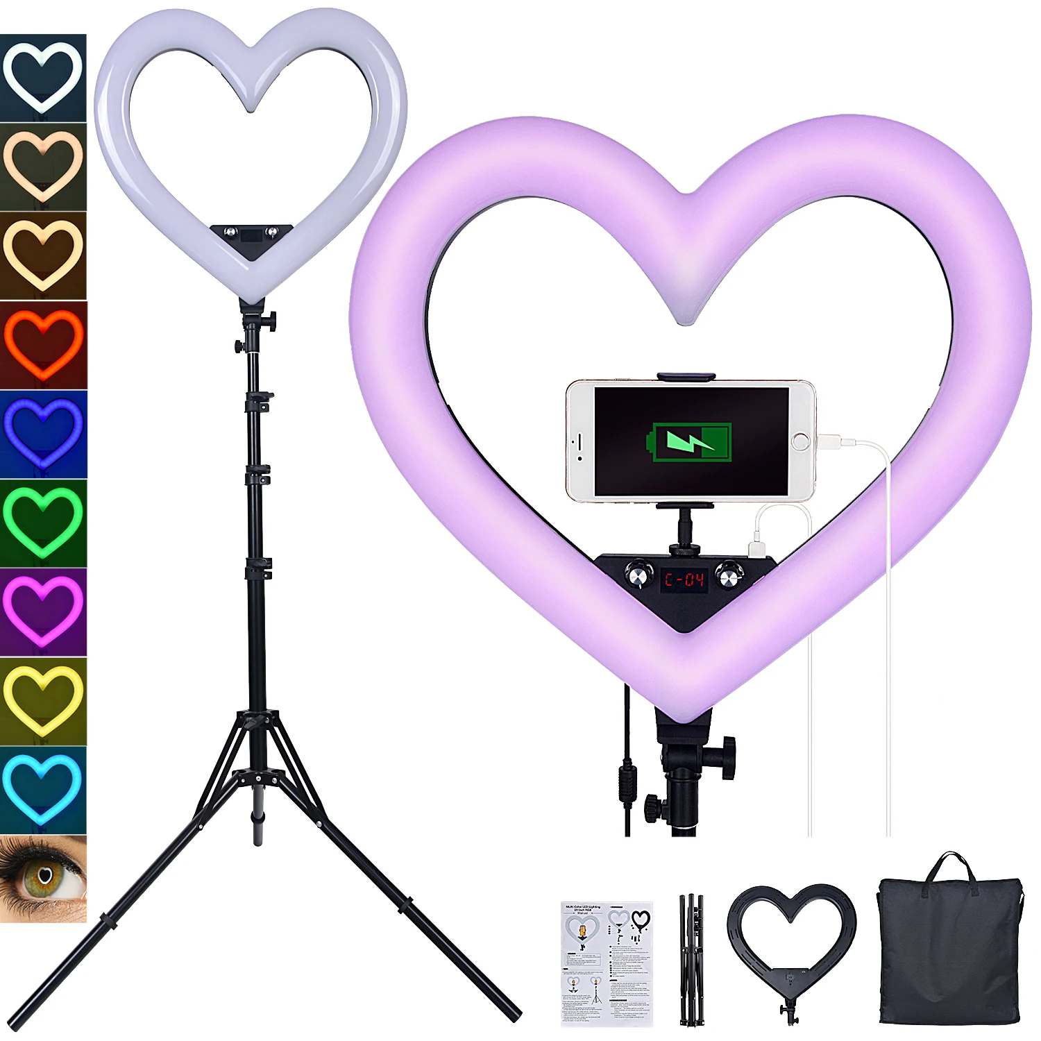 

Mexico Free Shipping FOSOTO FT-XRGB  Big LED tiktok ring video light for samsung Iphone camera phone with tripod stand, Black