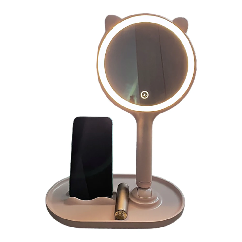 

Hot Selling Desktop Mirror Makeup Portable Personalized Makeup Mirror With Light, Pink